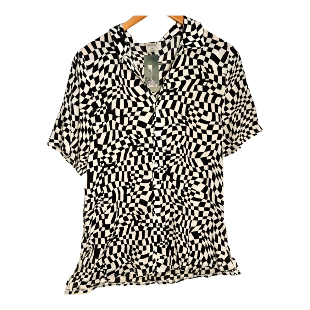 Wild Fable Button Up Cover-up Short Sleeve Shirtdress Crazy Checkerboard in XS